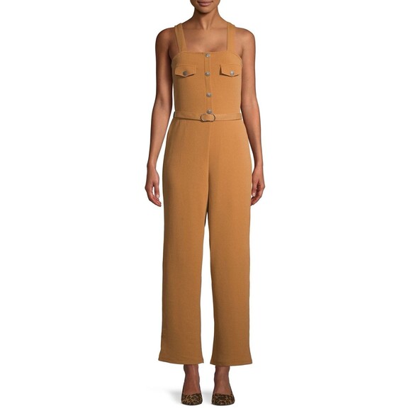 Derek Heart Womens Size Small Sleeveless Square Neck Jumpsuit Burnt Orange - Picture 1 of 7